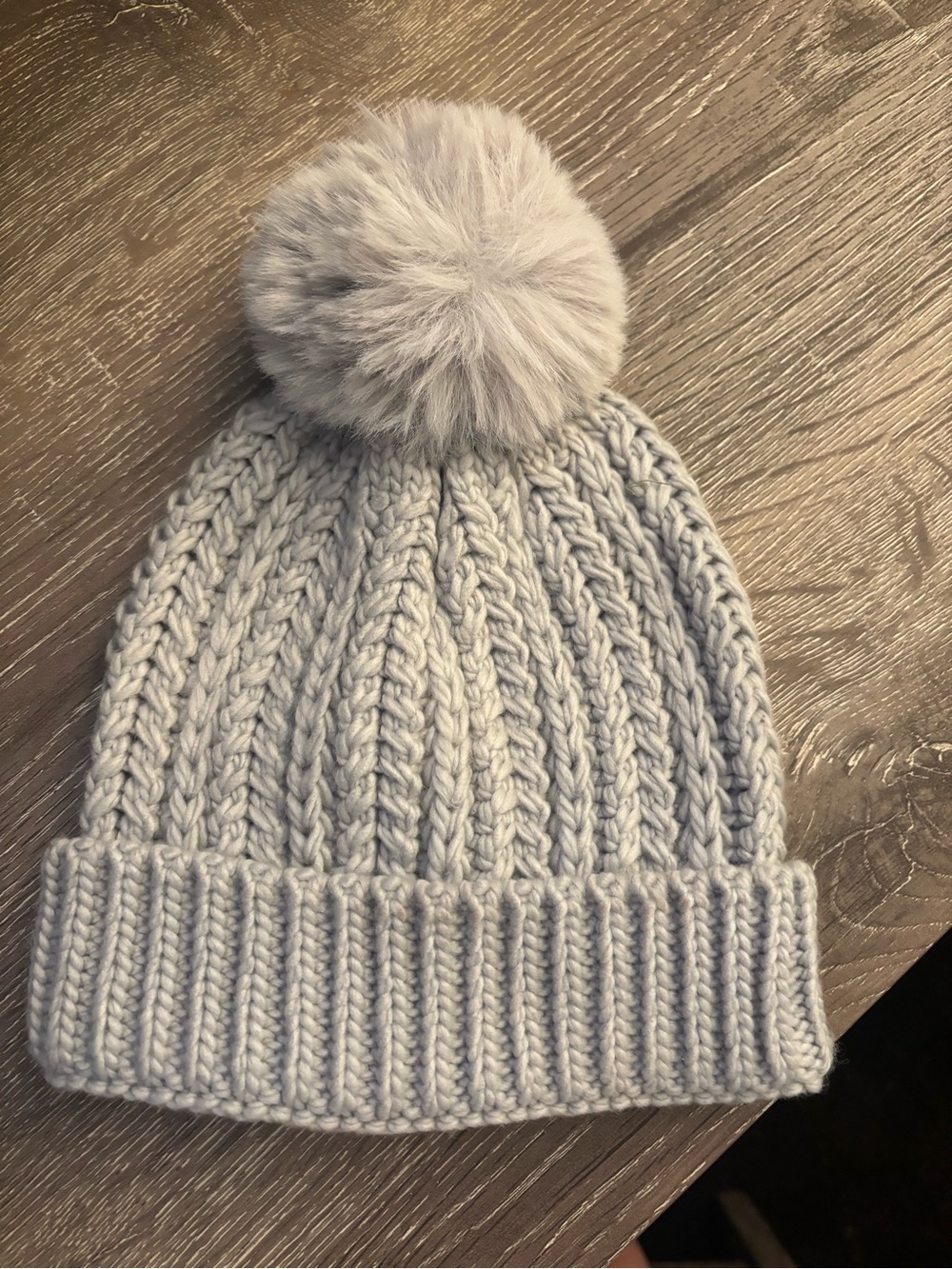 Vince Camuto Light Gray Cable Knit Beanie with Pom